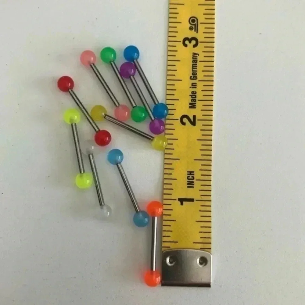 10 Piece Glow in the Dark Tongue Piercing Studs Rings Balls NWT
